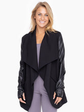 Load image into Gallery viewer, Black Faux Leather Trim Cardi
