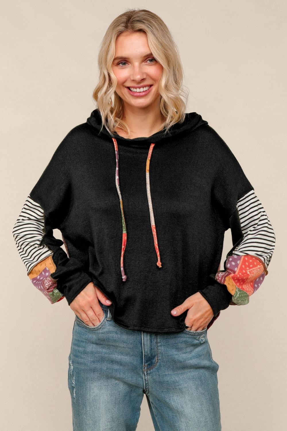 Black Patchwork Hoodie - Plus
