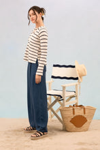 Load image into Gallery viewer, Navy Stripe Eyelet Top
