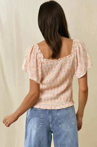 Coral Floral Smocked Top