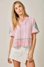 Load image into Gallery viewer, Mystree Pink + Green Embroidered Top
