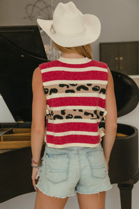 Red Leopard Sweater Vest