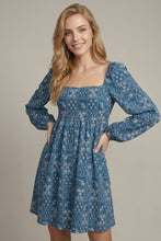 Load image into Gallery viewer, Blue Embroidered Babydoll Dress
