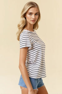B+W Boatneck Striped Tee