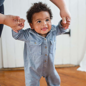 Blue Washed Romper - Baby