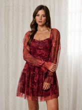 Load image into Gallery viewer, Burgundy Chiffon Floral Mini Dress
