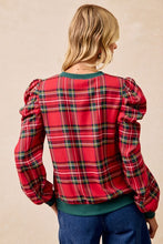 Load image into Gallery viewer, BiBi Red Plaid Puff Sleeve Pullover
