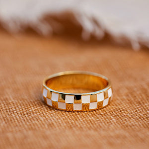 Checkered Gold Ring Pura Vida