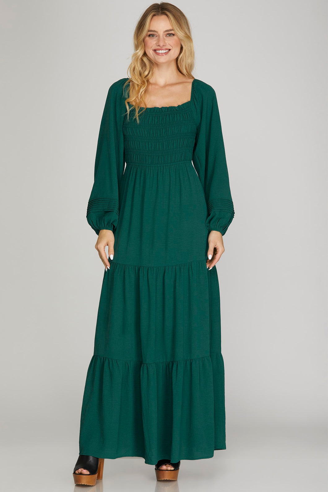 Emerald Smocked Maxi Dress