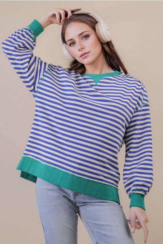 Blue + Green Striped Pullover