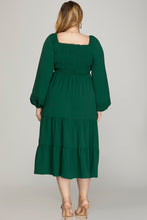 Load image into Gallery viewer, Emerald Smocked Midi Dress - Plus
