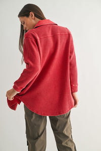 Washed Garnet Waffle Shacket