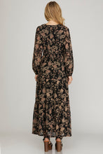 Load image into Gallery viewer, Black + Tan Floral Smocked Maxi
