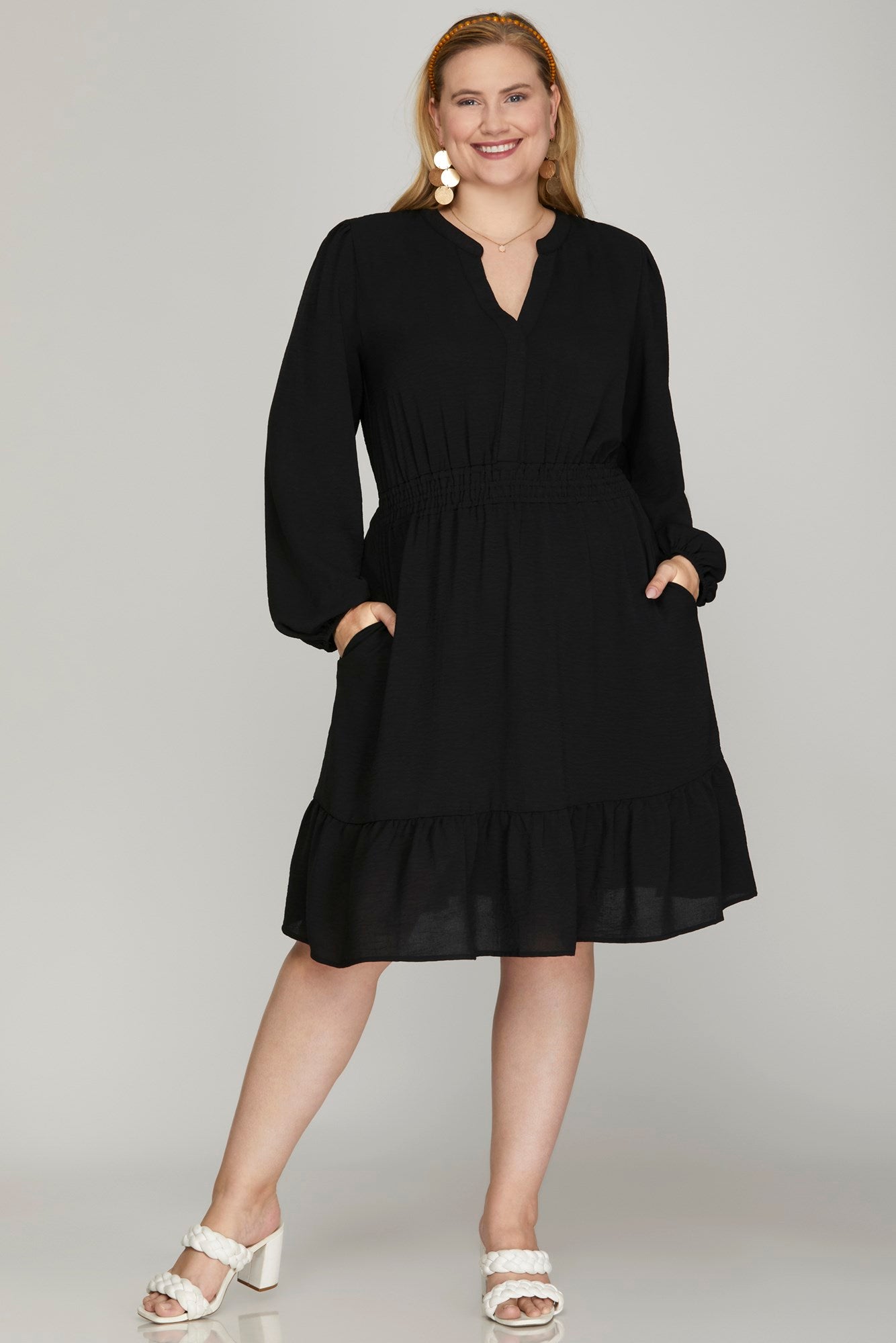 She + Sky Black Smock Waist Dress