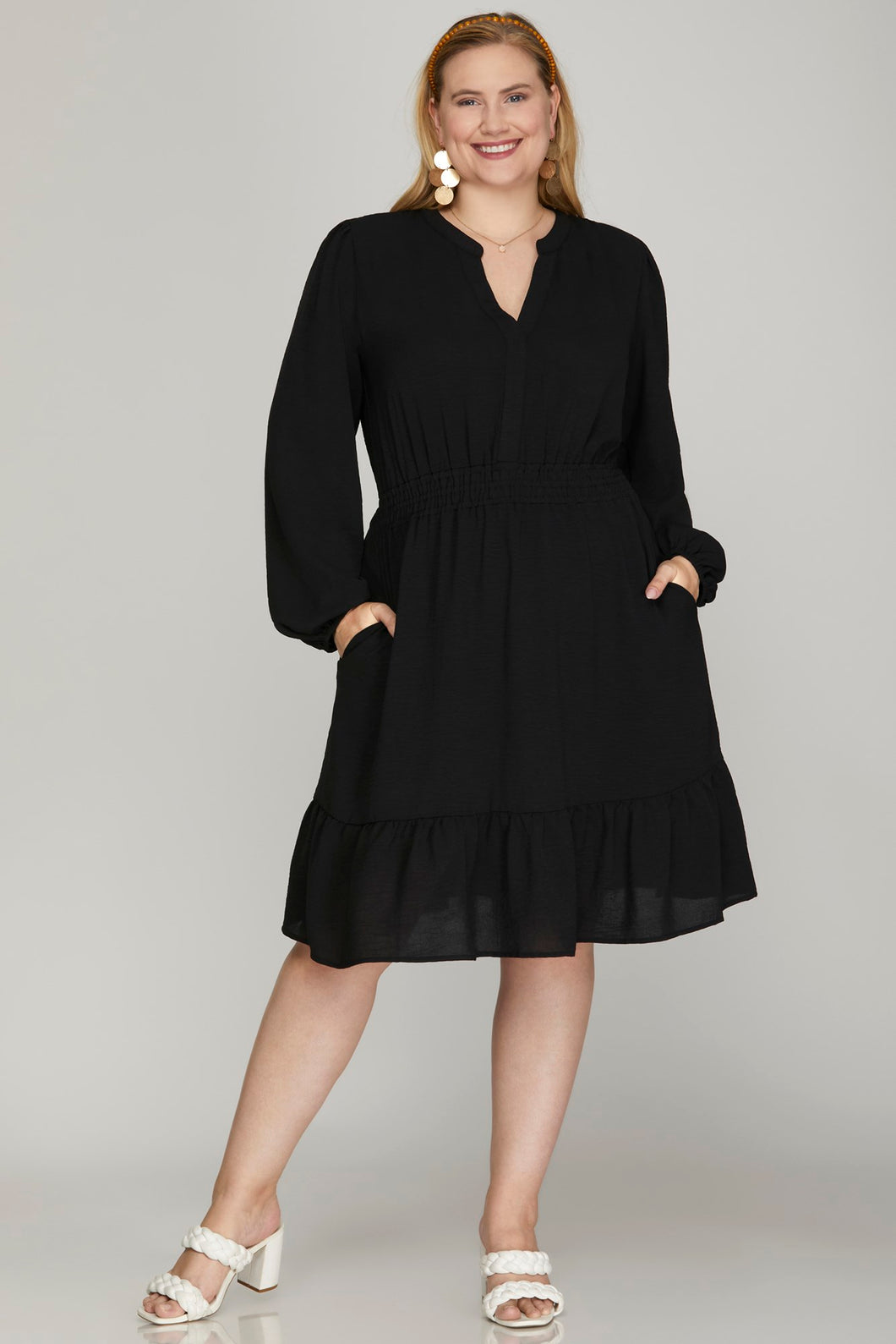 She + Sky Black Smock Waist Dress - Plus 1X She + Sky Black Smock Waist Dress - Plus 1X