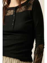 Load image into Gallery viewer, Black Lace Ribbed Henley
