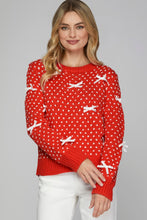 Load image into Gallery viewer, Red + White Dot Bow Sweater
