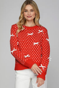 Red + White Dot Bow Sweater