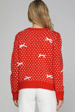 Load image into Gallery viewer, Red + White Dot Bow Sweater
