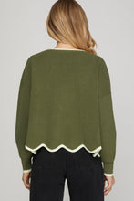 Load image into Gallery viewer, Olive + Cream Scalloped Sweater
