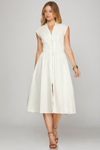 Load image into Gallery viewer, She + Sky Off White Smocked Zip Midi Dress
