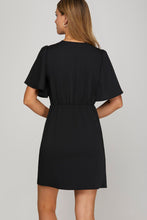 Load image into Gallery viewer, She + Sky Black Pleated Wrap Dress
