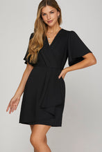 Load image into Gallery viewer, She + Sky Black Pleated Wrap Dress
