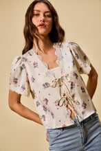 Load image into Gallery viewer, Ivory Floral Satin Tie Top
