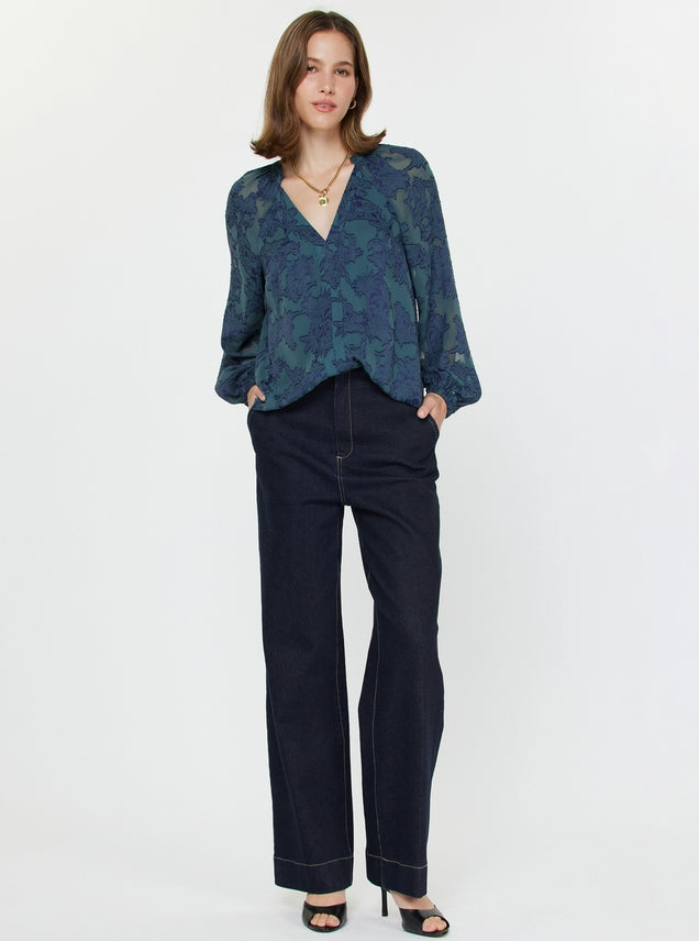 Navy + Teal Jacquard Top