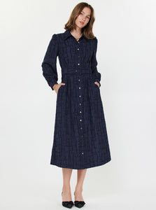 Navy Textured Midi Dress