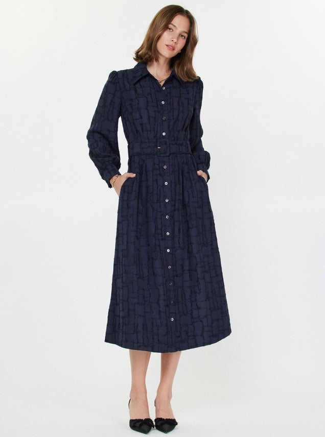 Navy Textured Midi Dress