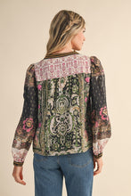 Load image into Gallery viewer, Olive Mixed Print Top
