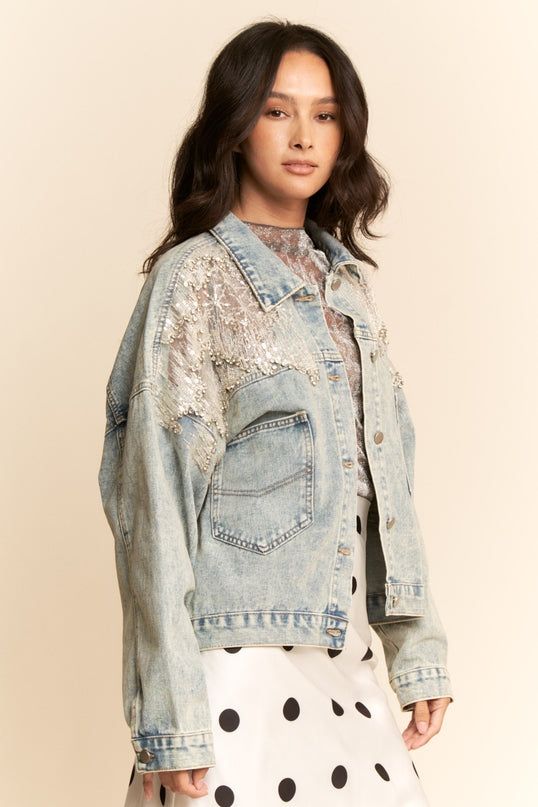 Mesh Boxy Denim Jacket
