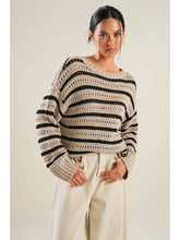 Load image into Gallery viewer, Beige + Black Open Knit Sweater
