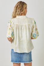 Load image into Gallery viewer, Mystree Lime Stripe Embroidered Top
