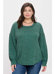 Green Melange Raw Hem Top - Plus