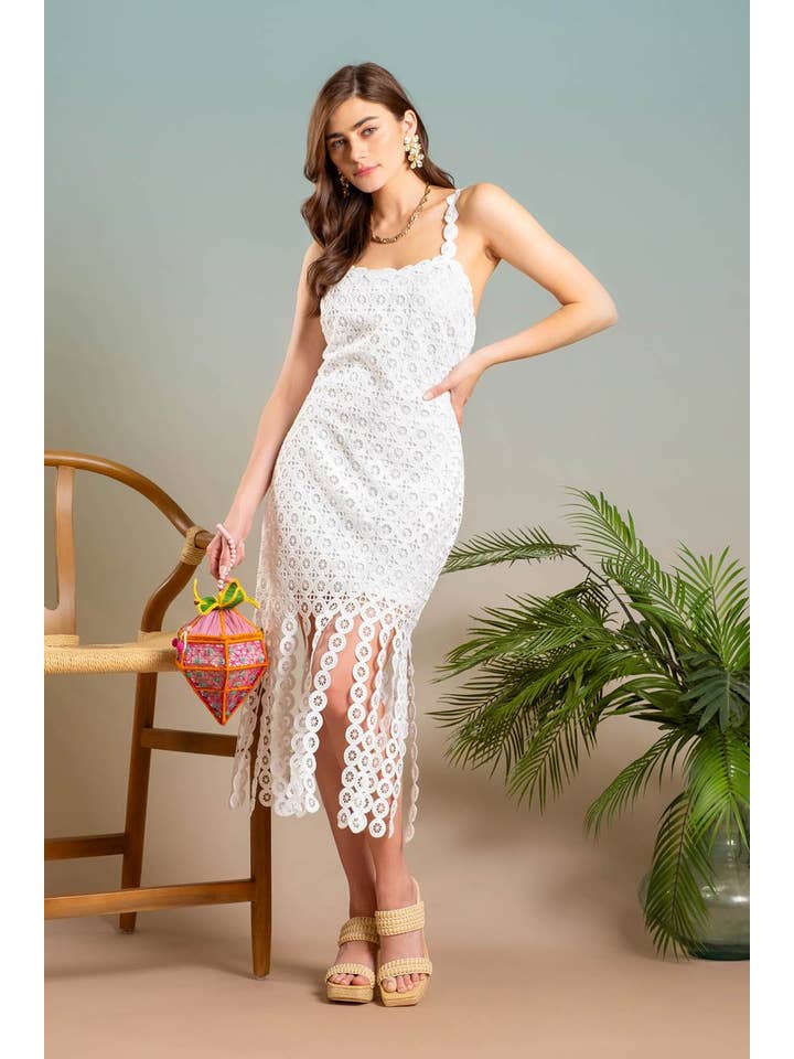 White Lace Fringe Dress