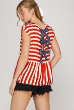 Load image into Gallery viewer, She + Sky Stars + Stripe Tie Back Peplum Top
