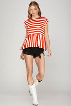 Load image into Gallery viewer, She + Sky Stars + Stripe Tie Back Peplum Top
