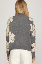 Load image into Gallery viewer, Grey Rhinestone Floral Sweater
