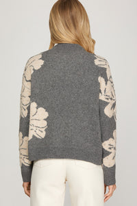 Grey Rhinestone Floral Sweater