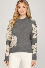 Load image into Gallery viewer, Grey Rhinestone Floral Sweater

