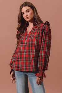 Red Plaid Ruffle Top