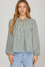 Load image into Gallery viewer, Teal Stripe Tie Top
