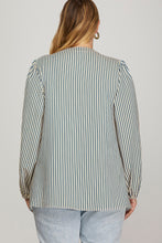 Load image into Gallery viewer, Teal Stripe Tie Top - Plus
