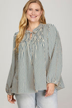 Load image into Gallery viewer, Teal Stripe Tie Top - Plus
