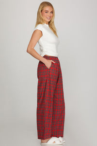 Red Wide Leg Plaid Pants