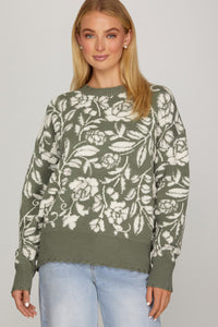 Olive Floral Sweater