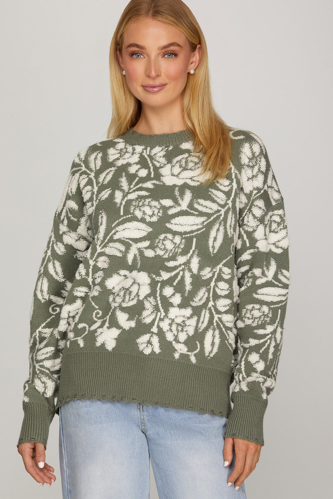 Olive Floral Sweater