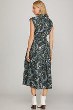 Load image into Gallery viewer, Navy + Green Floral Smock Zip Dress
